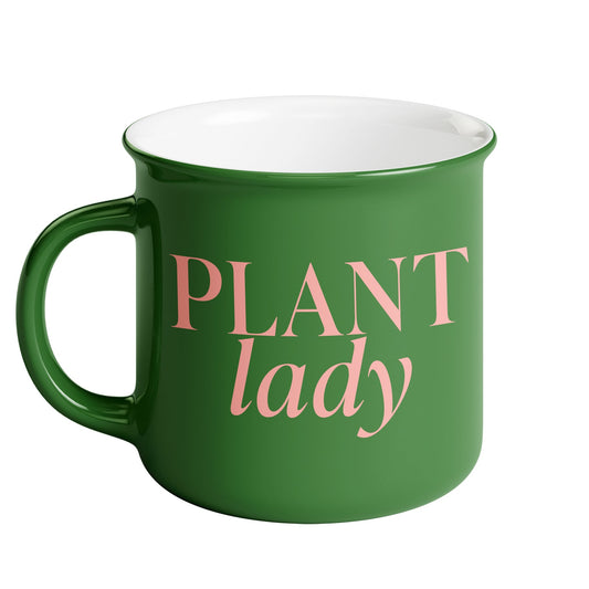 Green and pink ceramic plant lady mug