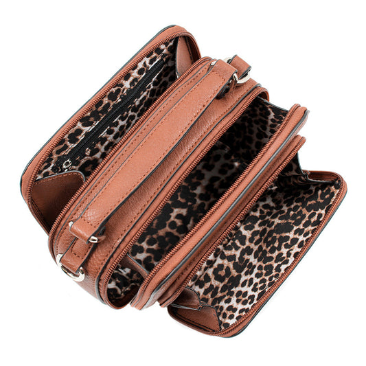 Camel Vegan Leather Crossbody Handbag