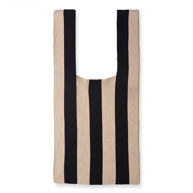 Tan and Black Multi-color Striped Knit Polyester Tote Bag