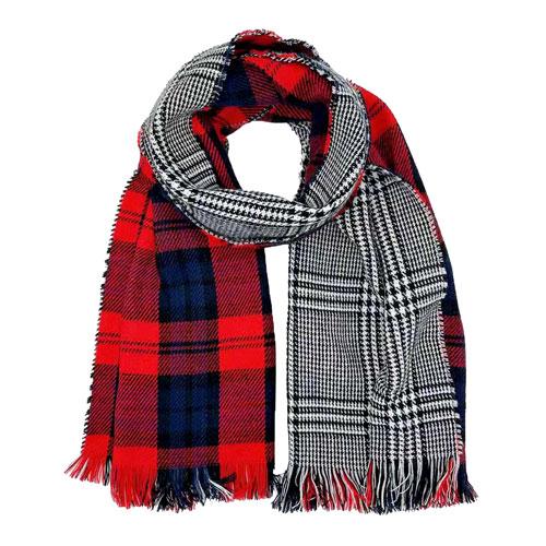 Red/Blue & Black/White reversible plaid imitation cashmere scarf