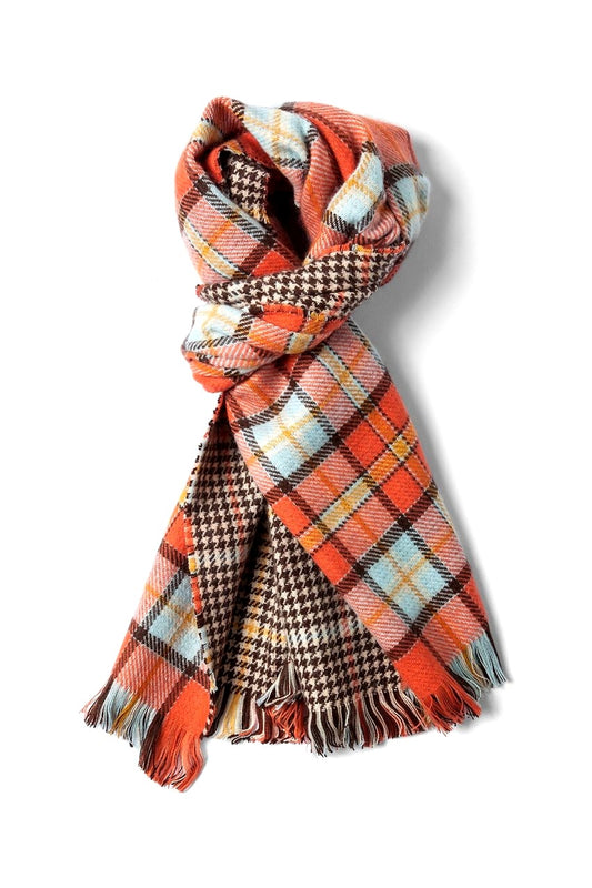 Orange/Tan & Brown/Teal plaid imitation cashmere reversible scarf