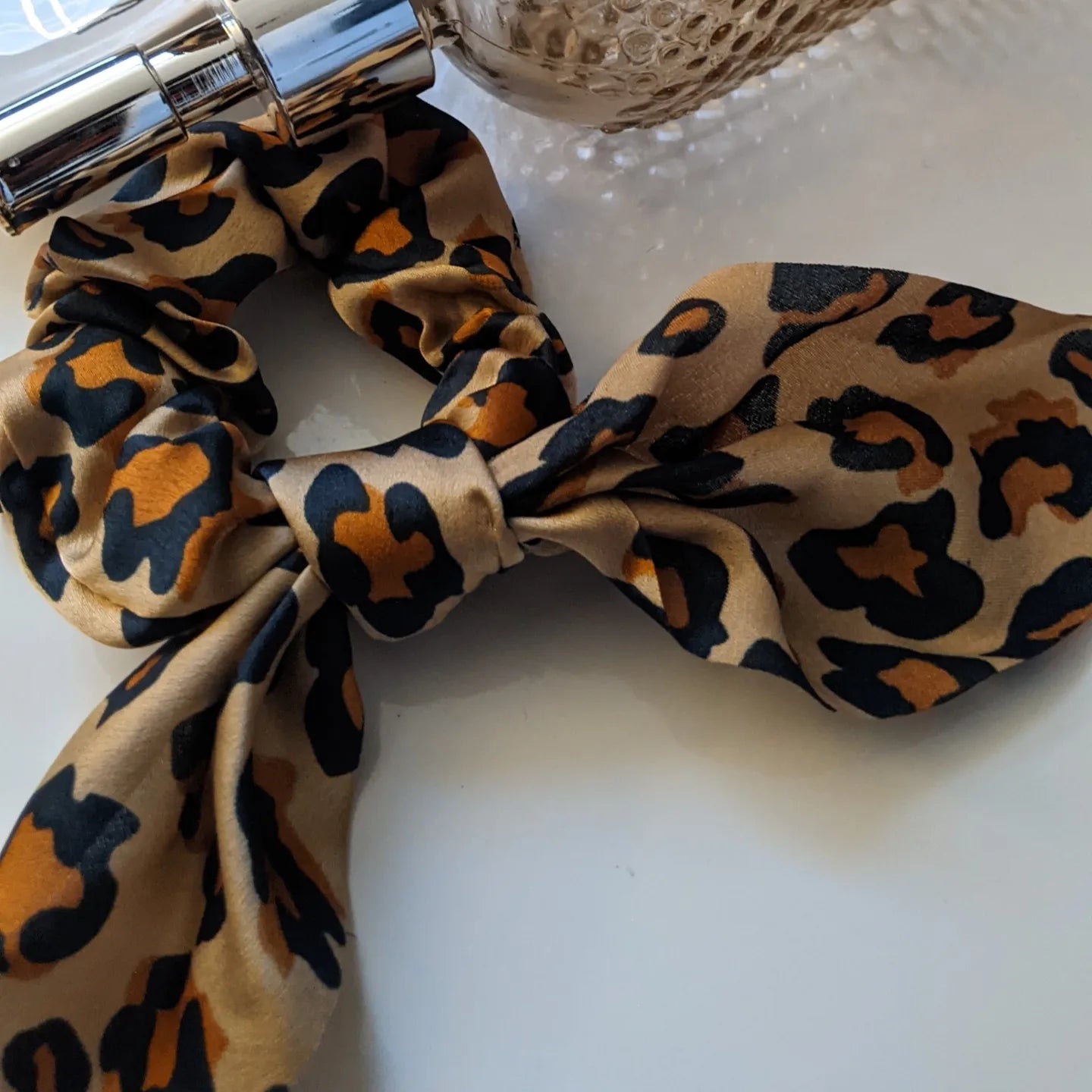 Leopard Print Hair Ribbon Scrunchie